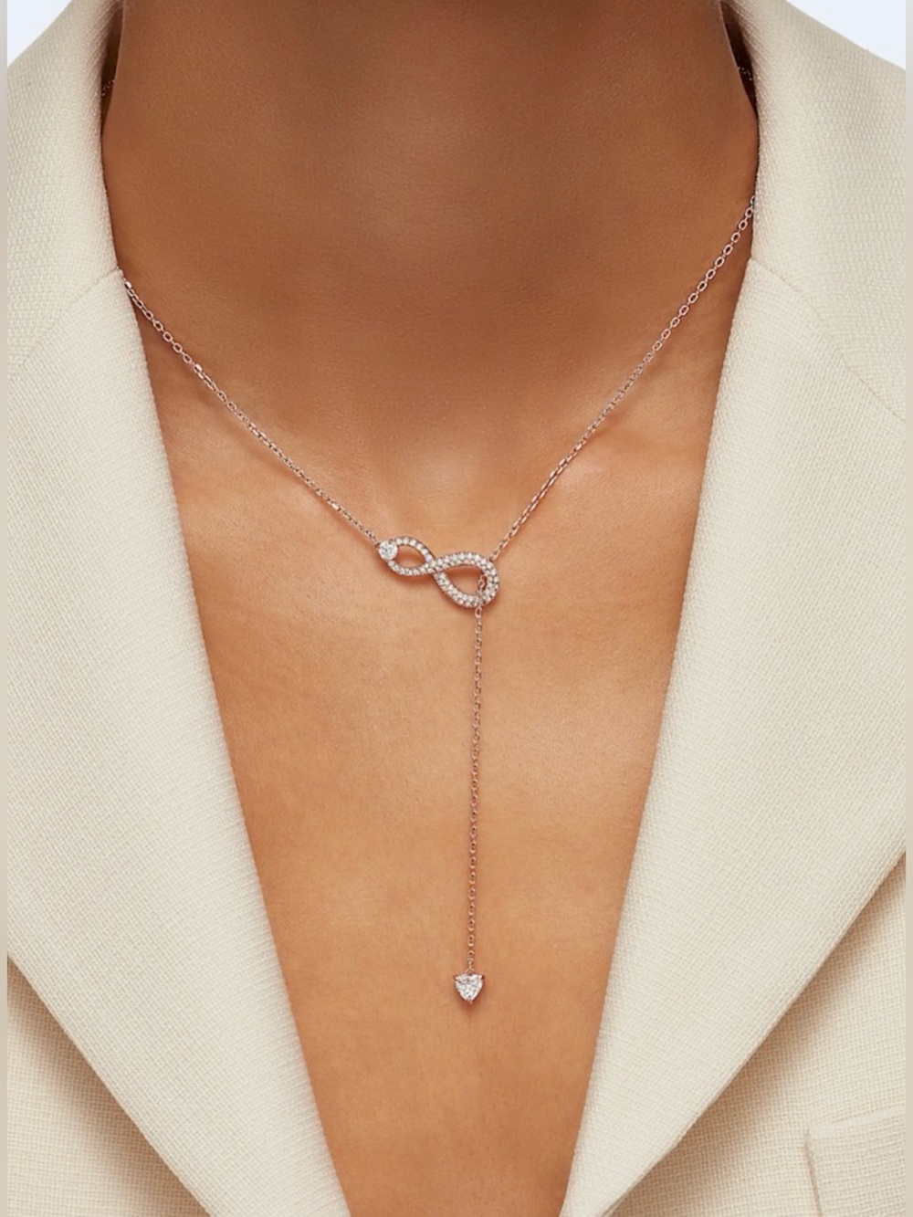 Swarovski Rose-Gold Infinity Lariat Necklace with Heart Drop